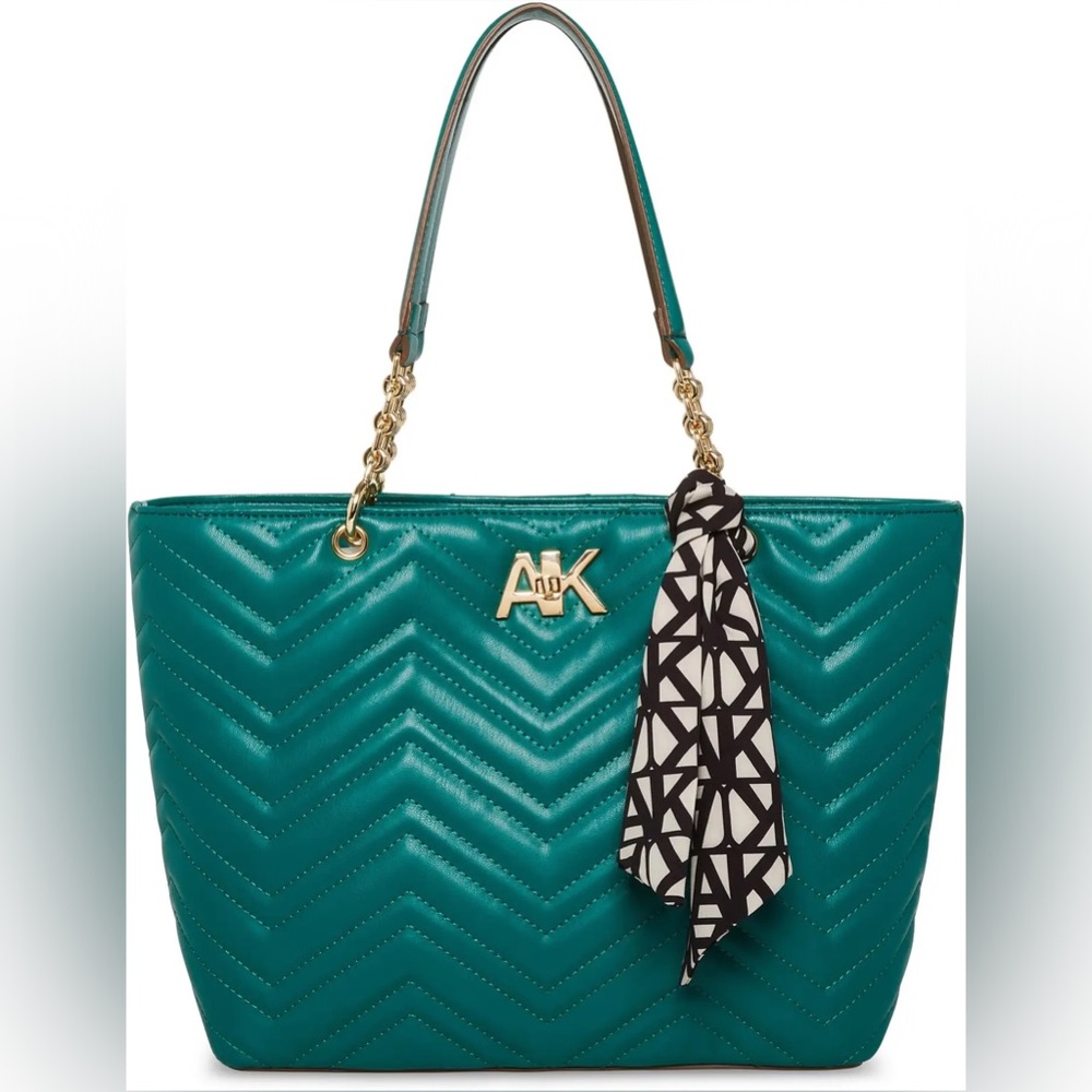 Anne Klein Maxi Emerald Green Quilted Chain Tote Purse
